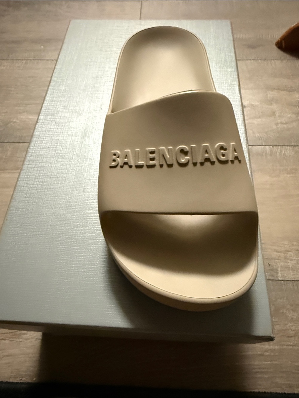 Balenciaga Cream Logo Slide Sandal - Women's